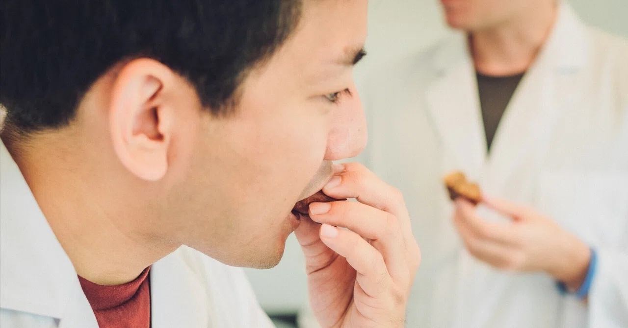 パンを試食する開発スタッフの横顔
